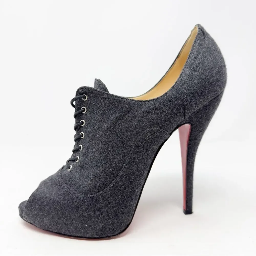 Christian Louboutin Lady Derby Flannel Lace Up Peep Toe Booties Womens Size 40